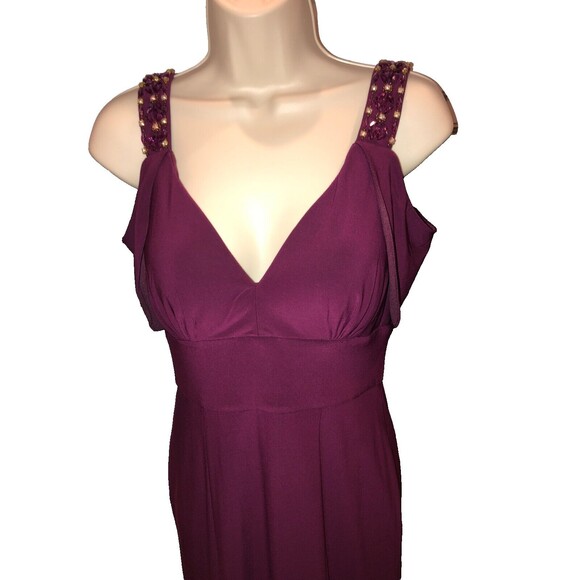 NWT! Betsy & Adam Jeweled Wine Color Size 4 Formal Gown Peek A Boo Sleeve - Picture 3 of 15